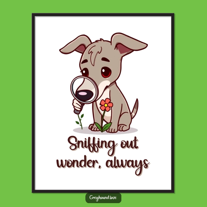 Funny Free Printable Wall Art: Greyhound Flower Inspection - Quirky Downloadable Art