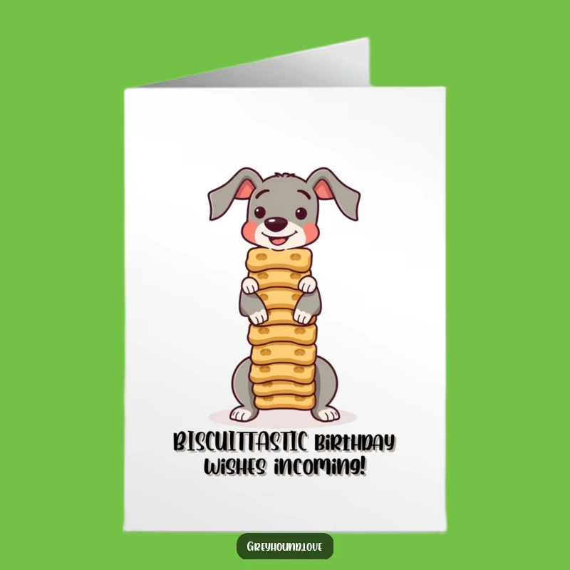 Free Printable Biscuit Balancing Greyhound Birthday Card - Funny Downloadable Treat Gift