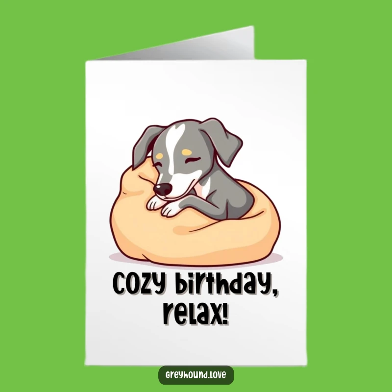 Free Printable Birthday Card: Cozy Greyhound Snuggle Downloadable Gift