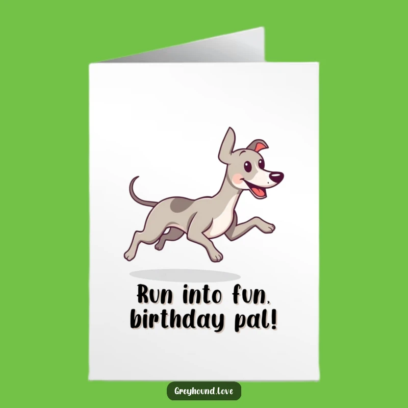 Free Printable Birthday Card: Happy Greyhound Running Humorous Downloadable Gift
