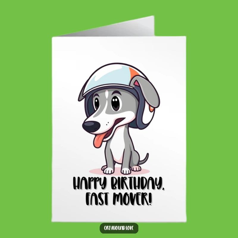 Free Printable Birthday Card: Funny Greyhound Racer Helmet Tongue Lolling Gift