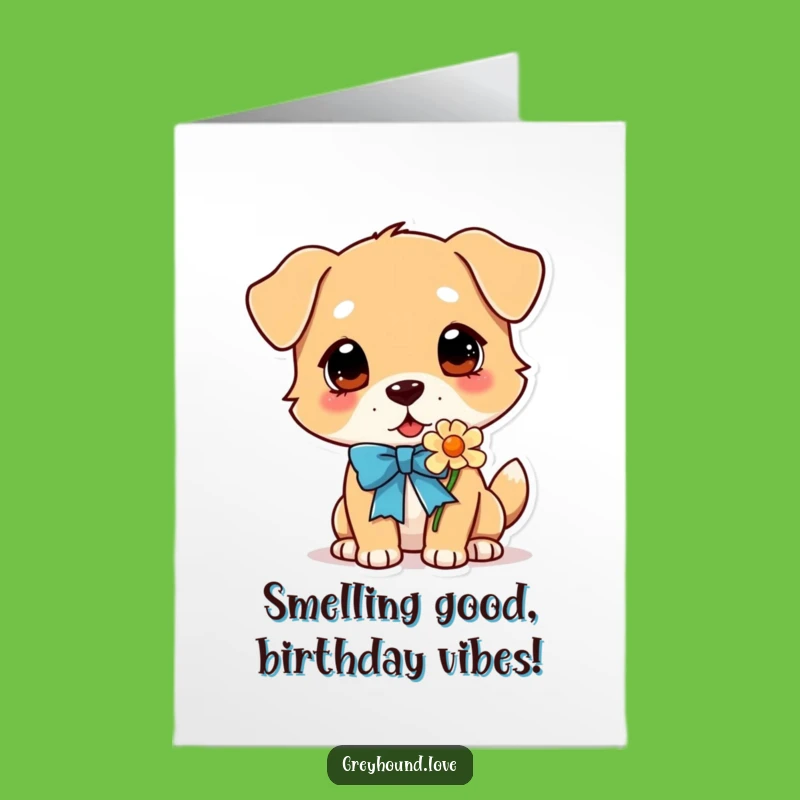 Free Printable Birthday Card: Dog Sniffing Flower, Celebrate Tail-Wagging Joy 'Print at Home'