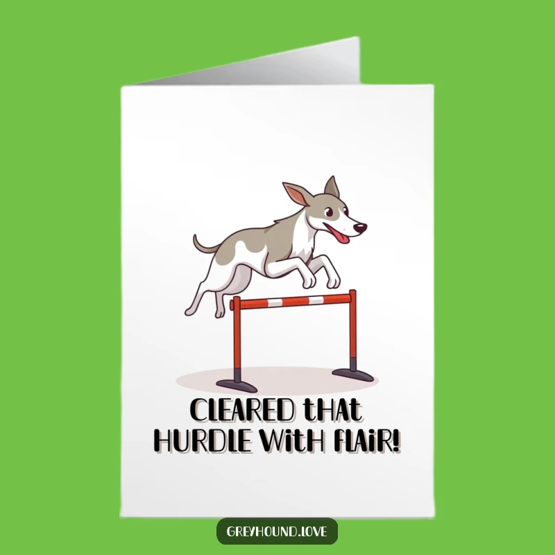 Free Printable Congrats Card: Leaping Greyhound - Humorous Downloadable Gift