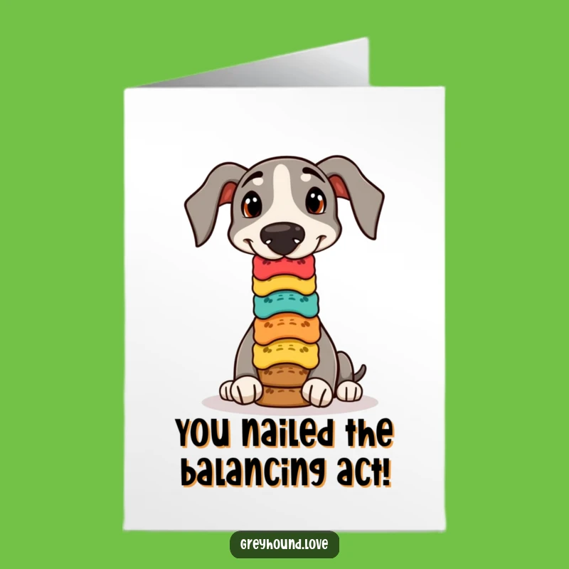 Free Printable Balancing Greyhound Congrats Card: Skillful Downloadable Gift for Success