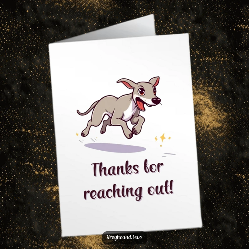 Funny Free Printable Thank You Card: A greyhound sprints with determination, offering focused thanks.