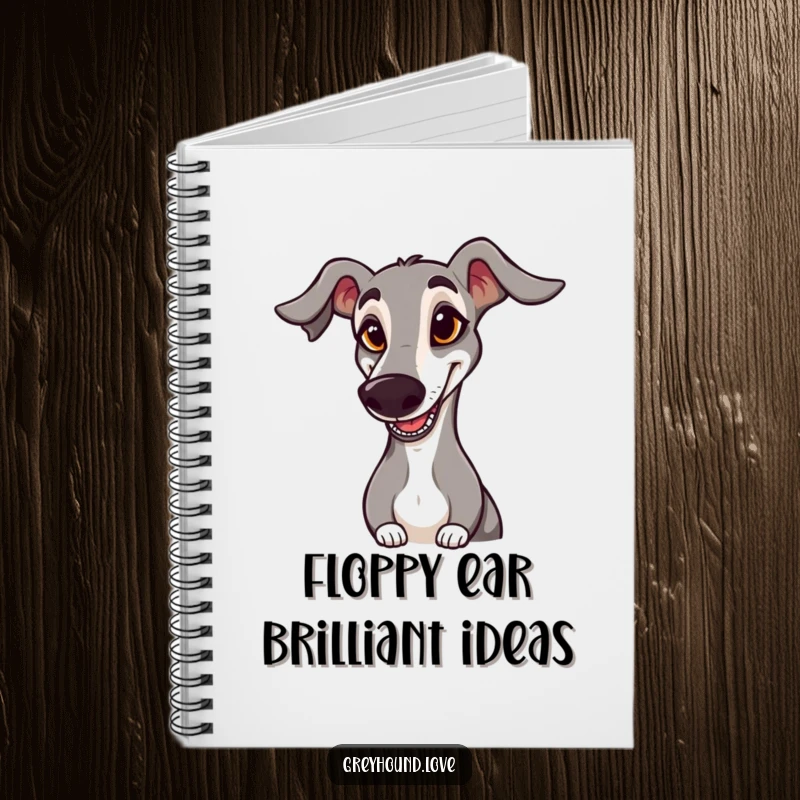 Funny NOTEBOOK: A greyhound with a goofy expression and floppy ear offers a comical salute, ready for your thoughts.