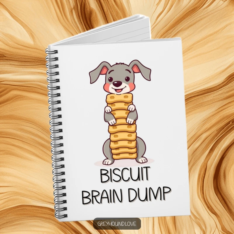 Funny NOTEBOOK: A greyhound character balances a precarious stack of dog biscuits, ready to capture your thoughts.