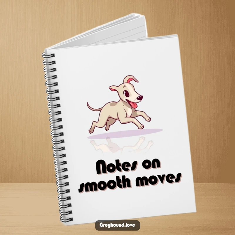 Funny Greyhound Notebook: Cover shows a greyhound sliding with its tongue out on a polished floor.