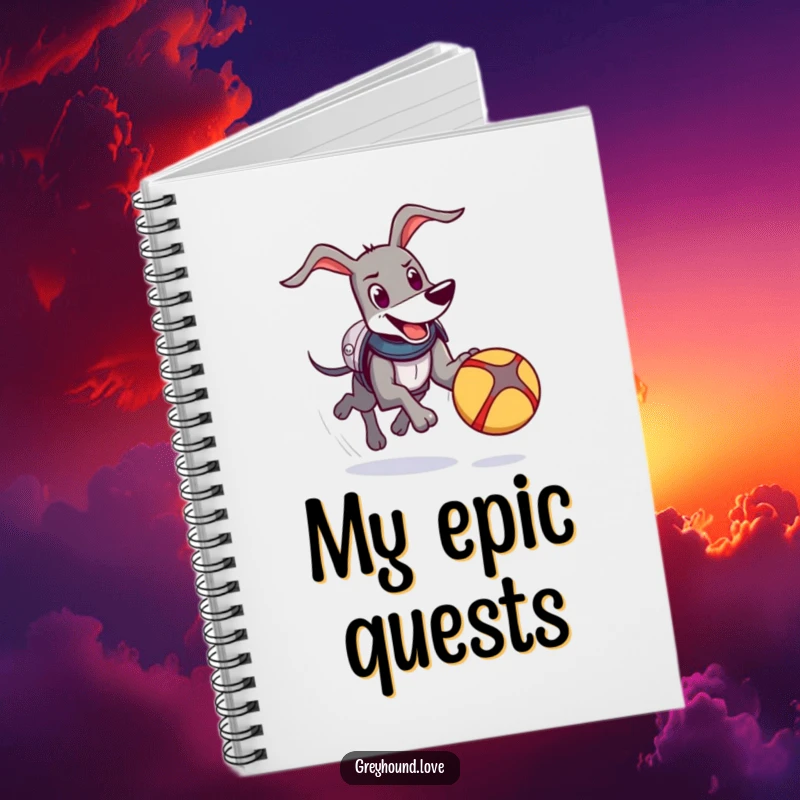 Funny Knight Greyhound Notebook: A happy greyhound in comical armor chases a bouncing ball, inspiring epic stories and notes.