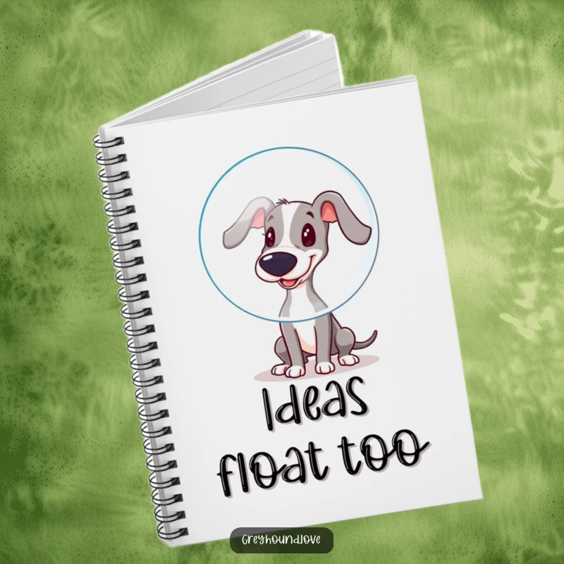 Funny Notebook: A greyhound playfully boops a large bubble with its wet nose, inspiring funny and creative thoughts.