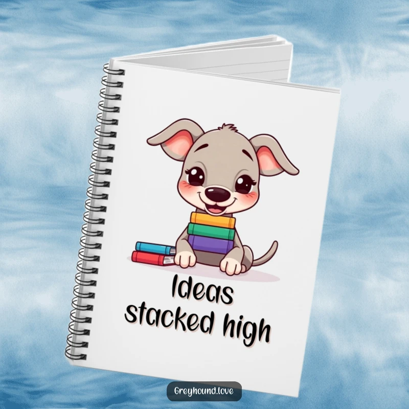 Funny Greyhound Notebook: Cover features a greyhound balancing a small stack of books on its nose.