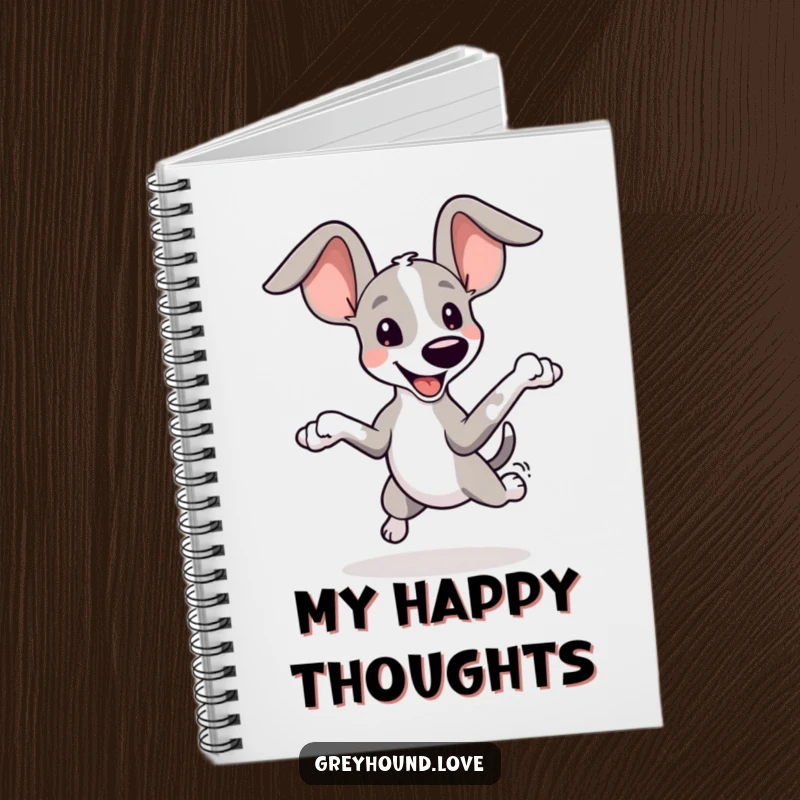 Funny Greyhound Ears Notebook: A playful greyhound with oversize ears leaps joyfully, inspiring creativity and happy thoughts.