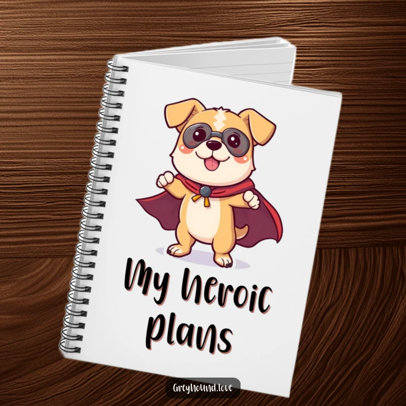 Funny Dog Notebook: A playful dog character in a superhero cape strikes a powerful pose, inspiring heroic thoughts and notes.