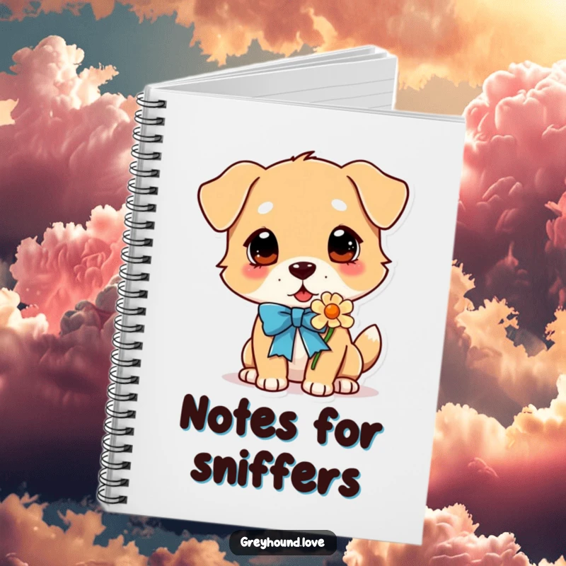 Funny Dog Notebook: A dog wearing a ribbon collar, peacefully sniffing a flower, ready to capture your thoughts and inspirations.