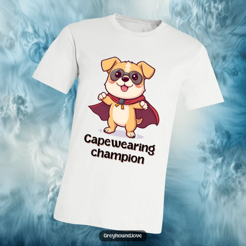 Funny Dog T-Shirt: A playful dog character dons a small cape and strikes a heroic superhero pose, exuding power and charm.