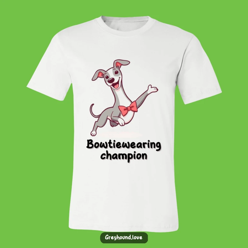 Funny Greyhound Bowtie Slide T-Shirt - Cool Victory Pose Tee for Dog Lovers
