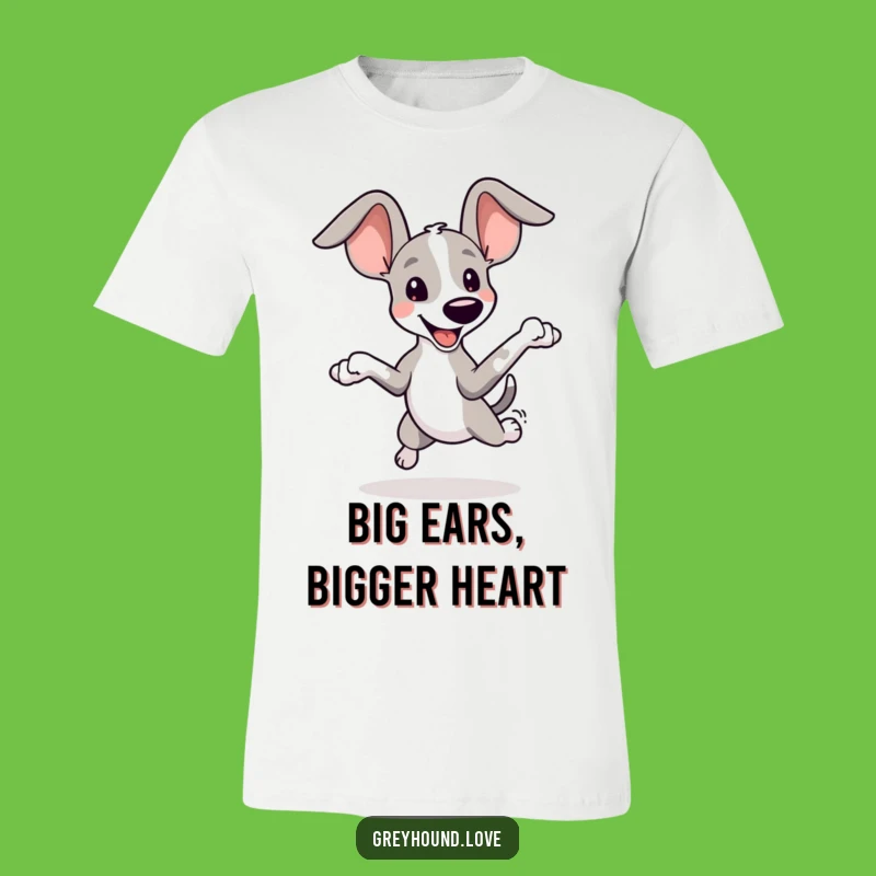 Funny Greyhound Ears T-Shirt: Playful Leaping Dog, Oversized Ears, Comfy Gift
