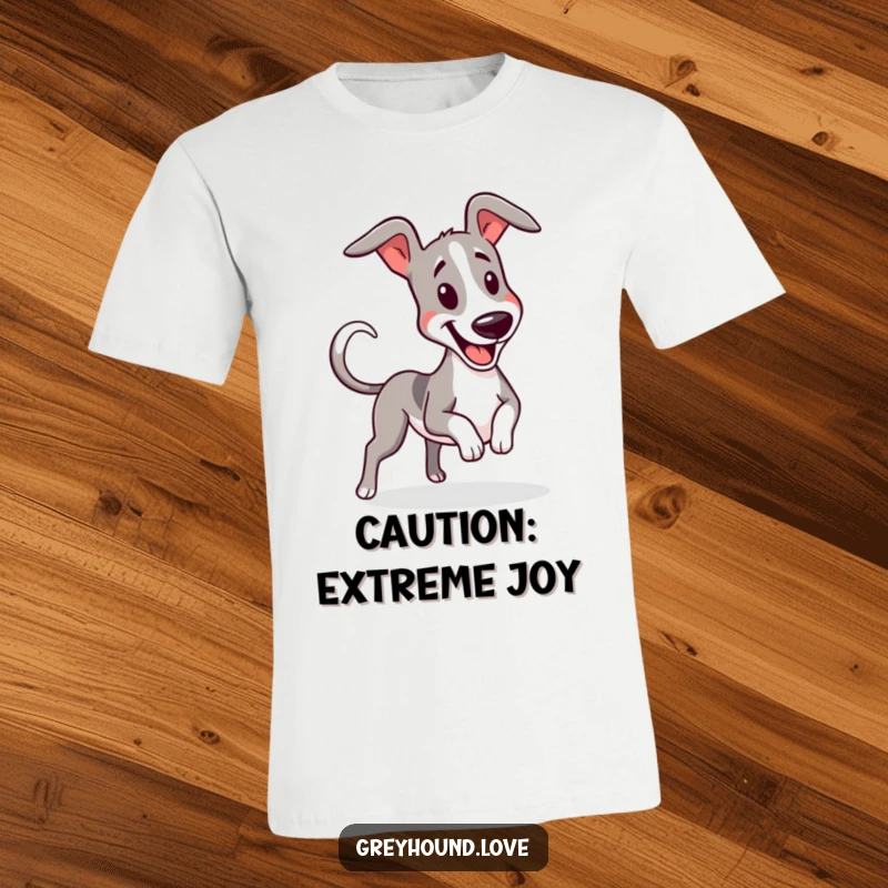 Funny greyhound character wiggling energetically with its tail wagging furiously, perfect for dog enthusiasts.