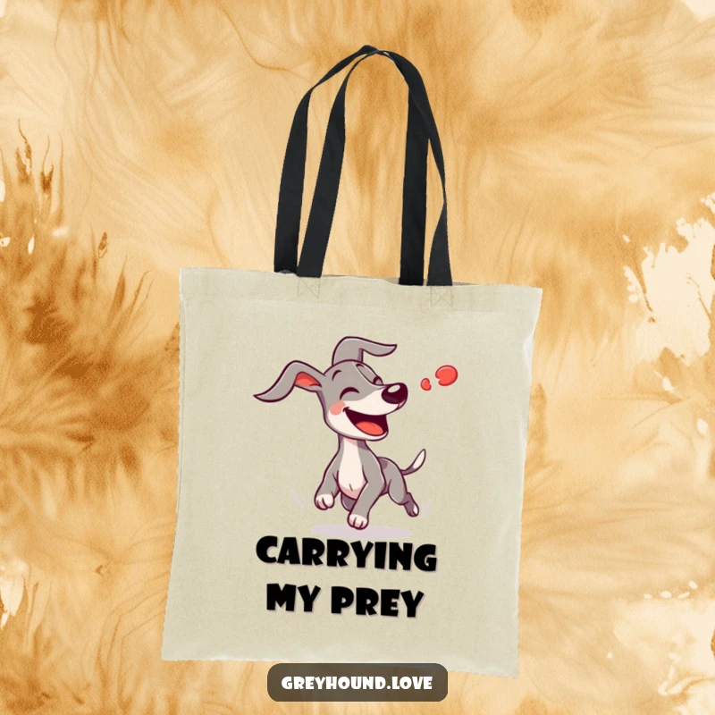 Funny joyful greyhound with ears flapping wildly chasing a blurred red dot, making it a humorous and stylish accessory for dog lovers.