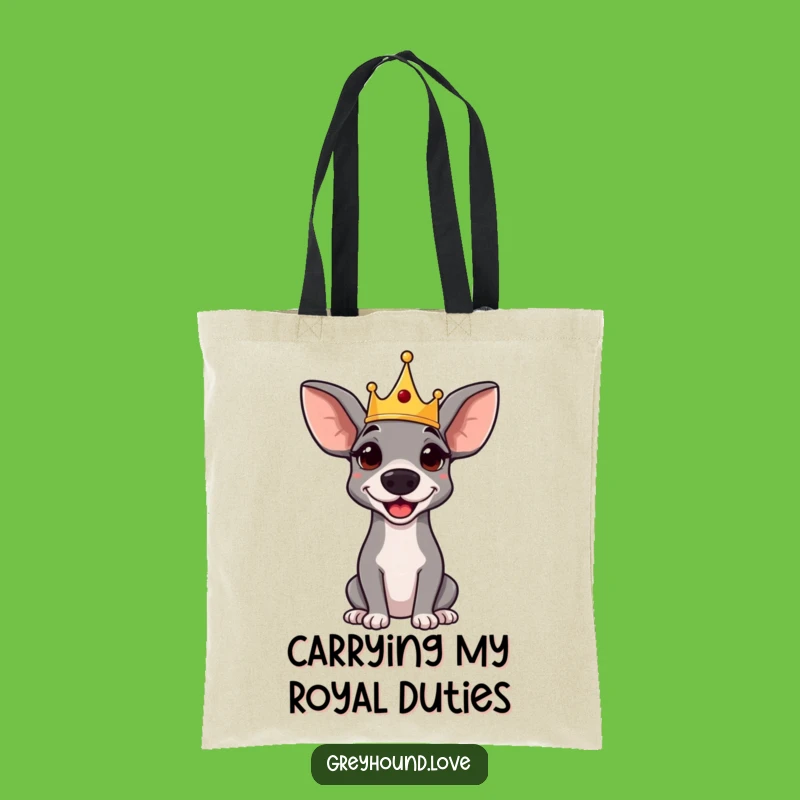 Funny Greyhound Tote Bag: Regal Crowned Pup, Amused Royal Dog Carryall