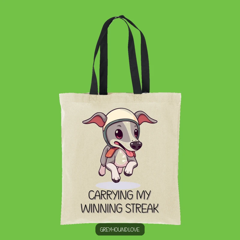 Funny Greyhound Helmet Tote Bag: Cute Speedy Dog, Tongue Lolling, Perfect Groceries Gift