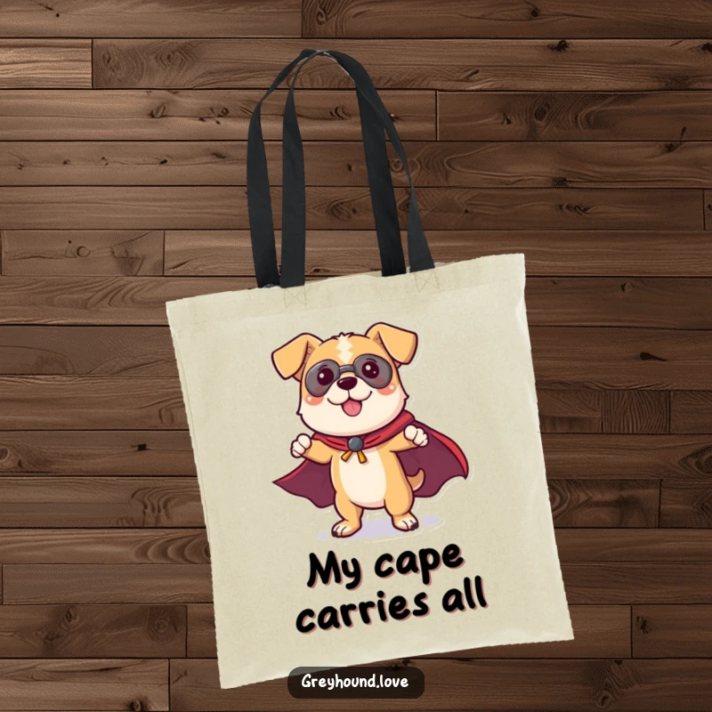 Funny Dog Tote Bag: A playful dog character wearing a super cape strikes a heroic pose, ready for any mission.