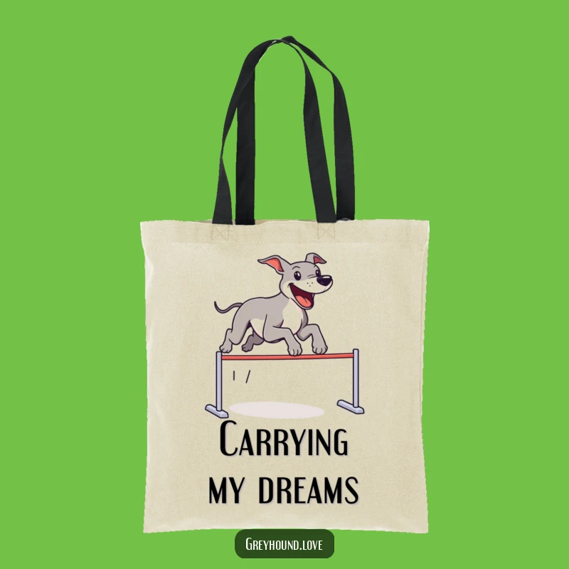Funny Greyhound Tote Bag: Joyful Dog Leaping Imaginary Hurdles, Practical & Hilarious Gift